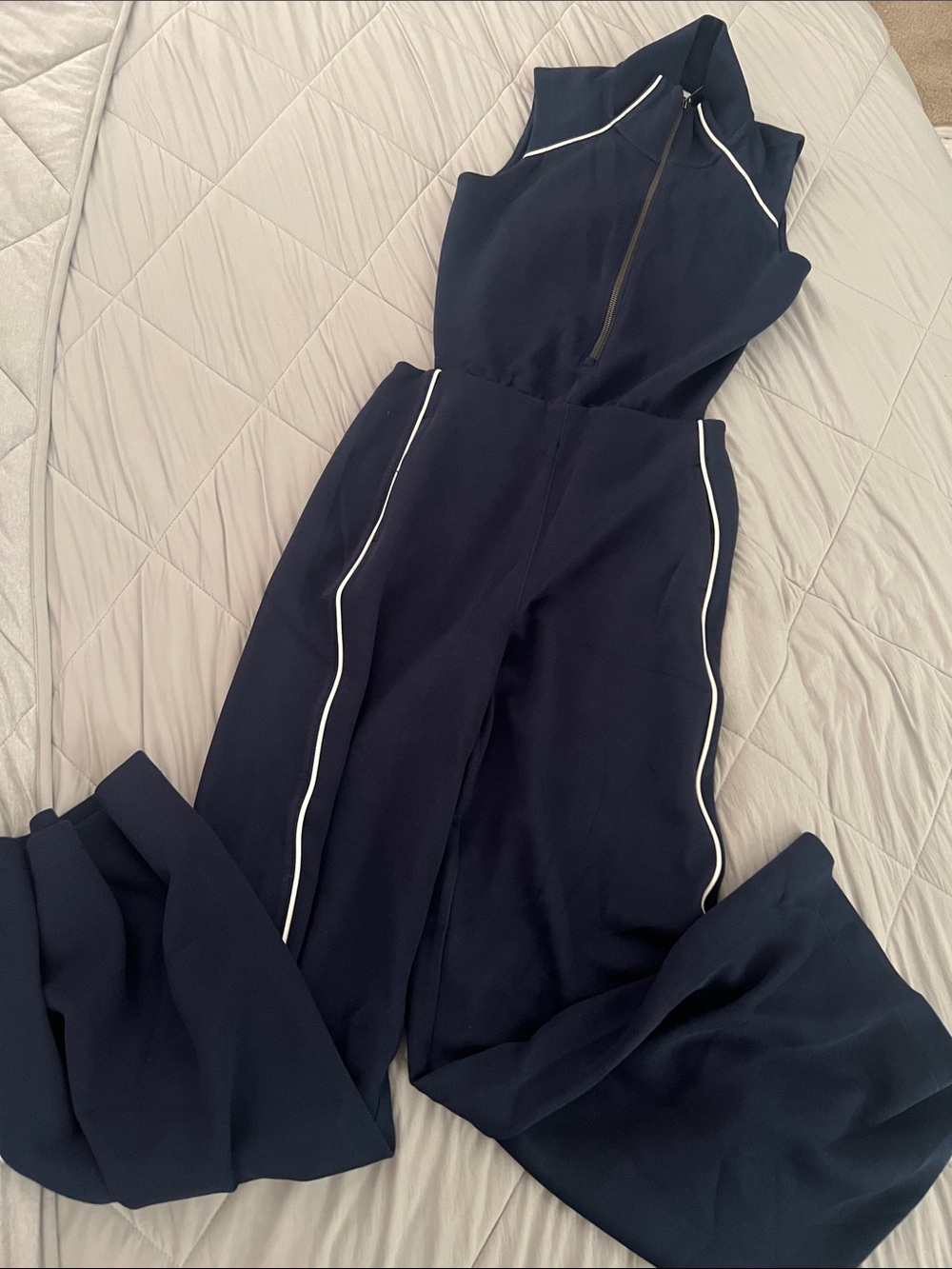 SPANX Navy Sleeveless Jumpsuit with White Piping
